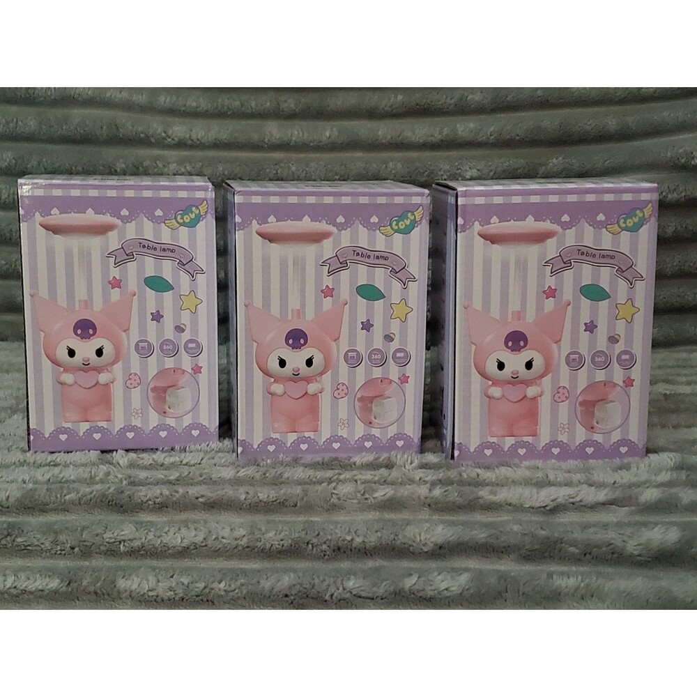 Set of 3 Small Kuromi Table Lamps 2 Black/ 1 Pink New